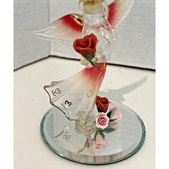 Glass Baron Angel Holding Roses Red Wings and Skirt on Mirror Original Label - Picture 2 of 9